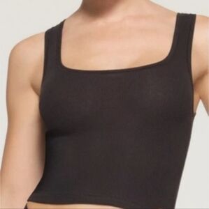 Skims Black Ribbed Cropped Cotton Tank~